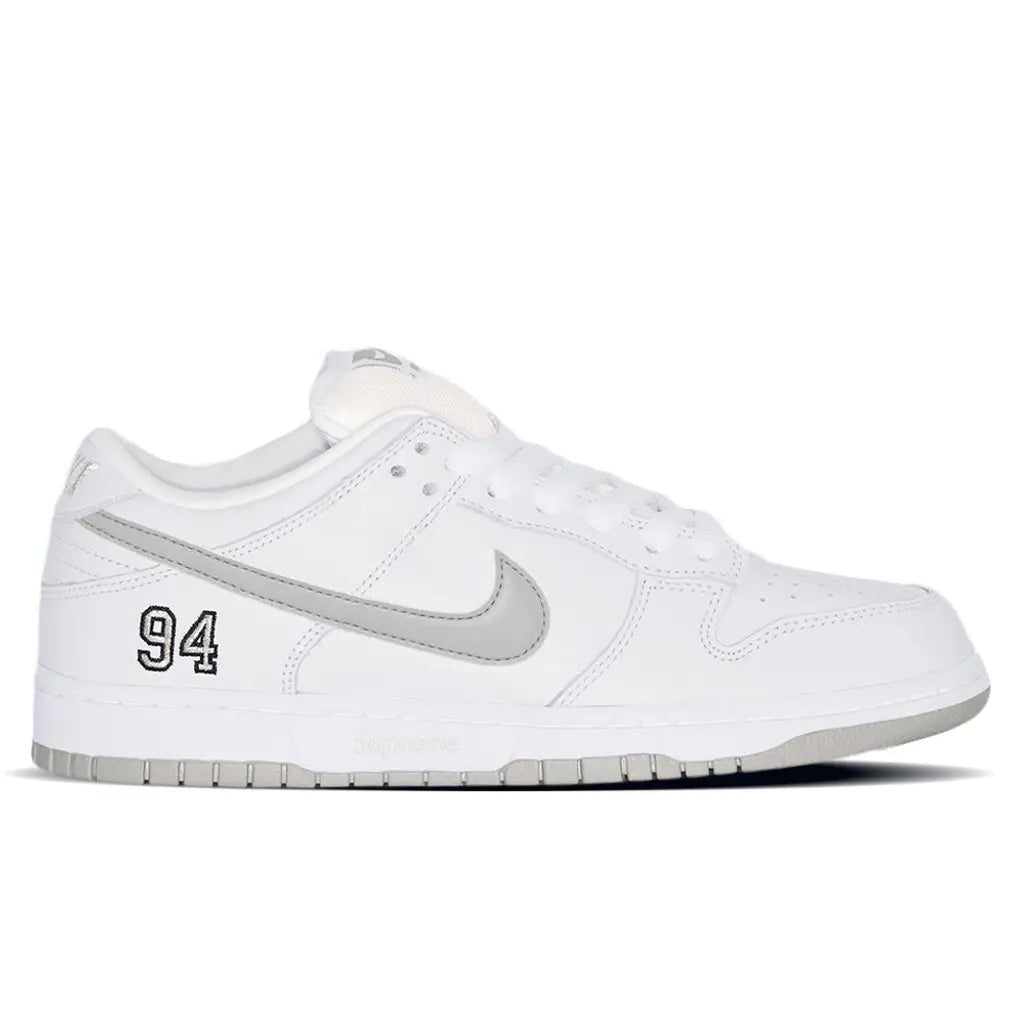 Nike SB Dunk Low Supreme 94 White Metallic Silver